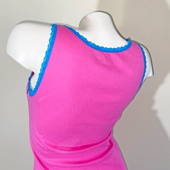 DC COMICS SUPER GIRL LOGO PRE-LOVED L PINK TANK & PINK/BLUE OMBRE STRIPED TIGHTS - Picture 5 of 10